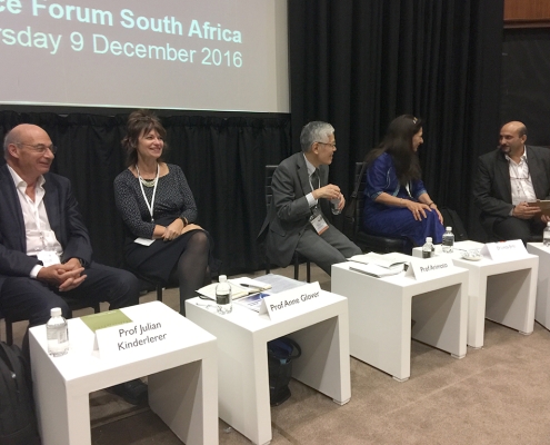 Prof Julian Kinderlerer (SA-UK), Co-Chair of the Brussels Declaration; Dame Anne Glover (UK), Former Chief Science Adviser to the President of the European Commission; Prof. Tateo Arimoto (JP), Japan Science & Technology Agency (JST); Dr Lidia Brito (MZ), UNESCO; Dr Imraan Patel (SA), Dept. of Science & Technology.