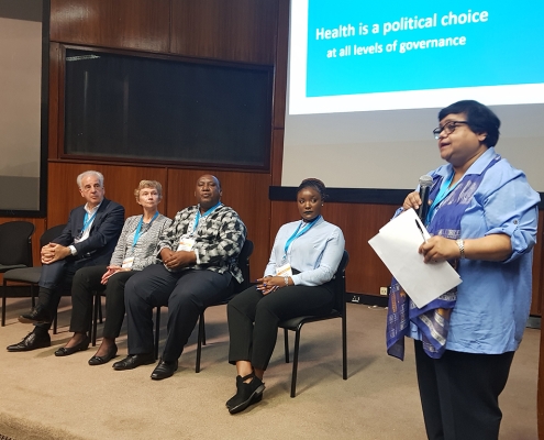 December 2019, Science Forum South Africa: Prof. Himla Soodyall (SA), CEO, Academy of Science of South Africa (ASSAf) & 2017 – 2022 Cape Town Declaration Co-Chair moderating a harm reduction panel including: Prof. Michel Kazatchkine (FR), Member, the Global Commission on Drugs Policy & Co-Chair, Brussels & Cape Town Declarations; Dr Signe Rotberga (LV), Programme Officer, United Nations Office on Drugs & Crime; Dr Solly Ratamaene (SA), Chairperson of the Ministerial Advisory Committee on Mental Health, Former Prof. and HoD Psychiatry Dept Sefako Makgatho Health Sciences University (SMU) and Dr George Mukhari Academic Hospital; Charity Monareng (SA), Parliamentary & Policy Research Officer, TV HIV CARE.